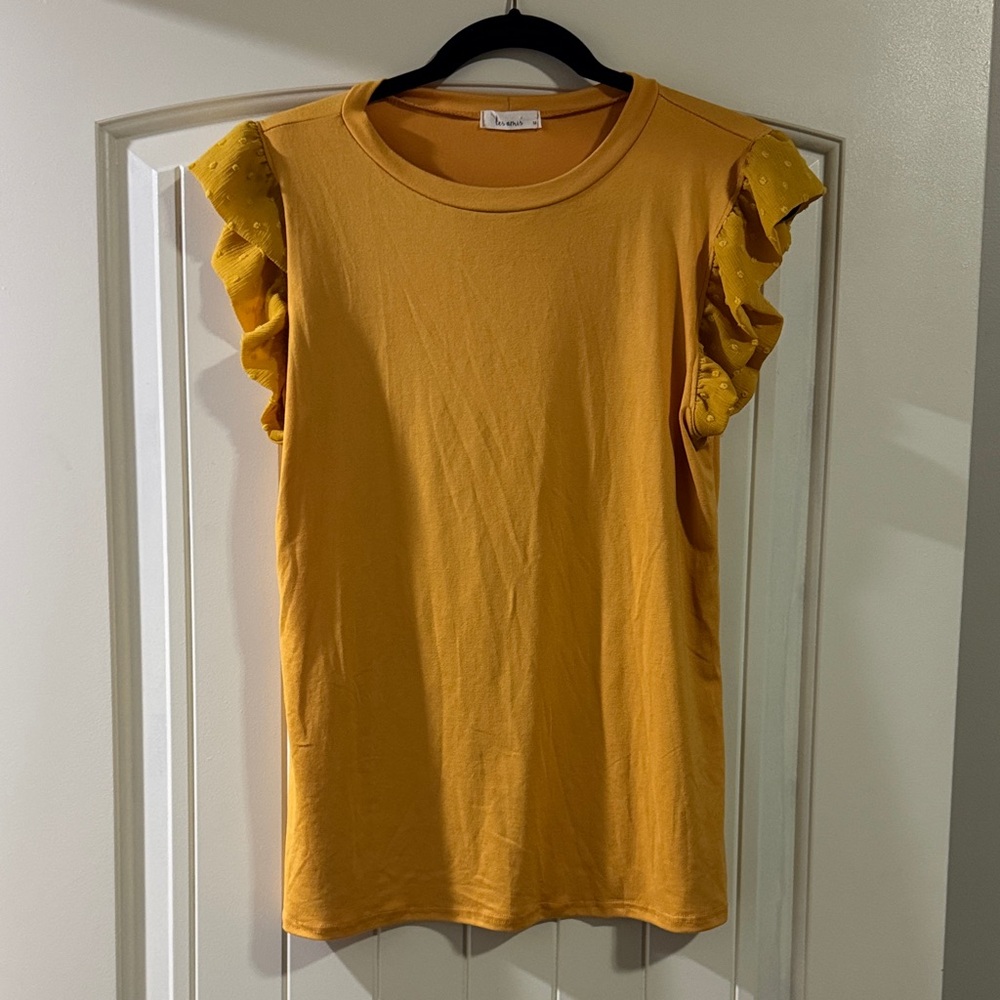 Mustard Ruffle Sleeve Tee